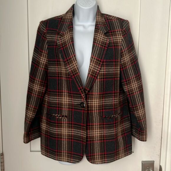Requirements Plaid Preppy Wool Blend Lux Timeless Classic Equestrian Blazer 8P - Picture 11 of 12